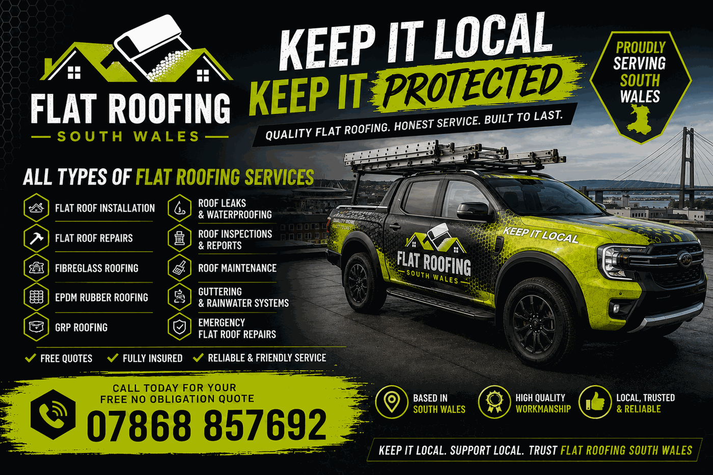 Flat Roofing South Wales - flat roofing van and team
