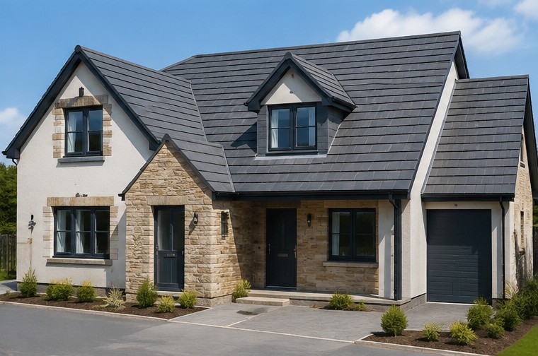 Finished new-build home with a new tiled roof