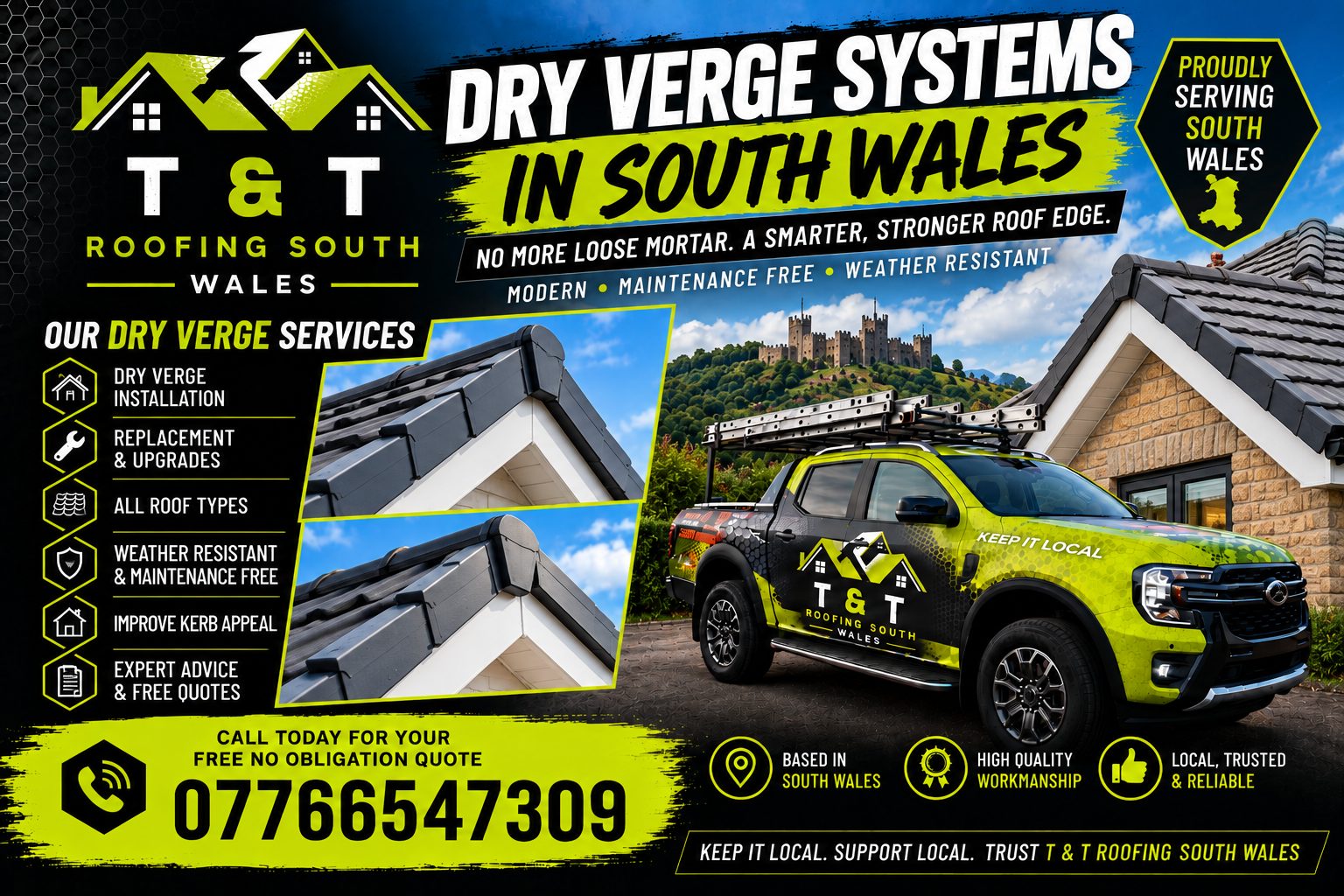 Dry Verge Systems in South Wales from T & T Roofing: no more loose mortar, a stronger roof edge
