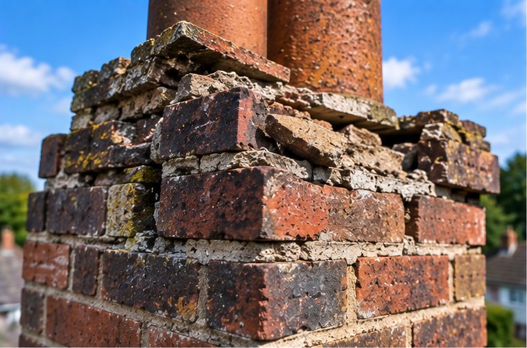 New lead flashing dressed around a brick chimney stack