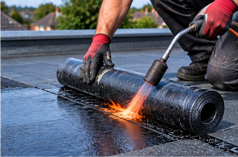 Felt Roof Repairs under way on a Cardiff roof