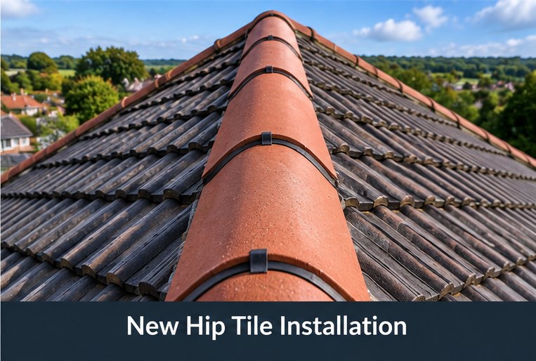 Hip Tile Repairs under way on a Cardiff roof