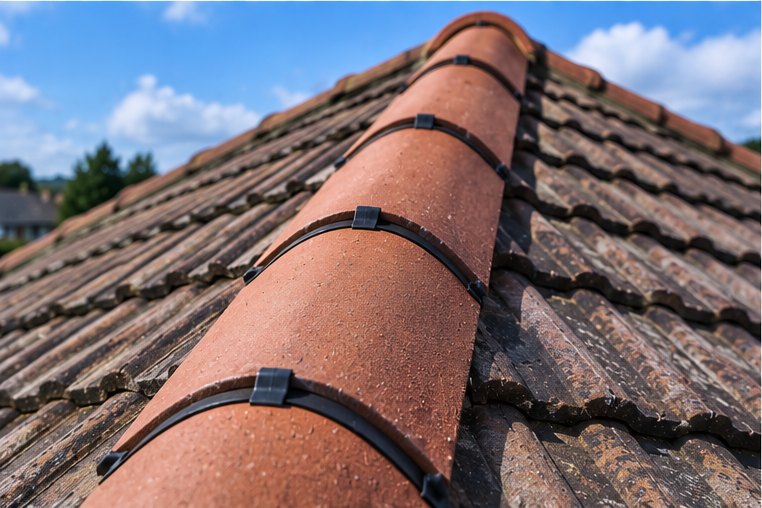 Ridge Tile Repairs under way on a Cardiff roof