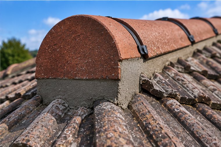 Ridge Tile Repairs under way on a Cardiff roof