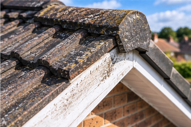 A roof verge at the gable edge with failed mortar bedding